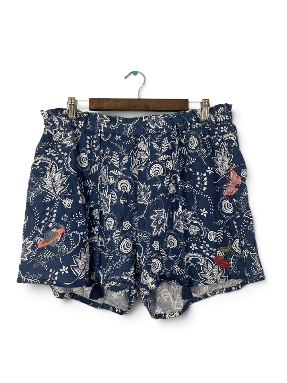 NWT Johnny Was Workshop Embroidered High Waist Paperbag Linen Short Large